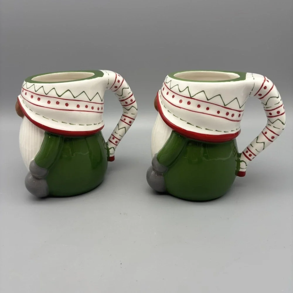 Pottery Barn Festive Gnome Mug Holiday Christmas‎ Green Set Of 2